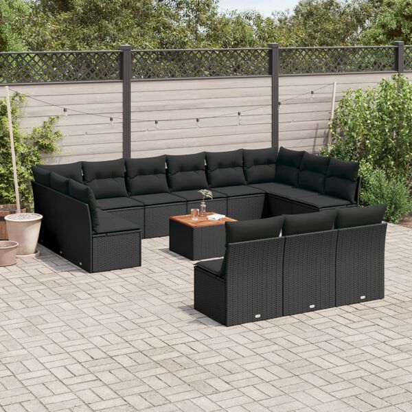 vidaXL 14-delige Loungeset met kussens poly rattan zwart