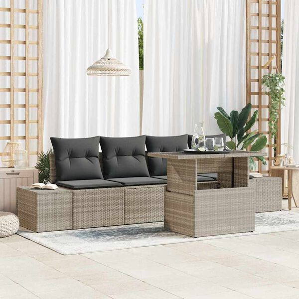 vidaXL Tuin Sofa Set met kussen 5 pcs Licht Grijs en Donker Grijs