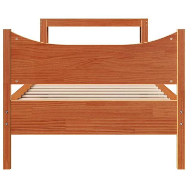 vidaXL Bedframe met hoofdbord massief grenenhout wasbruin 90x200 cm