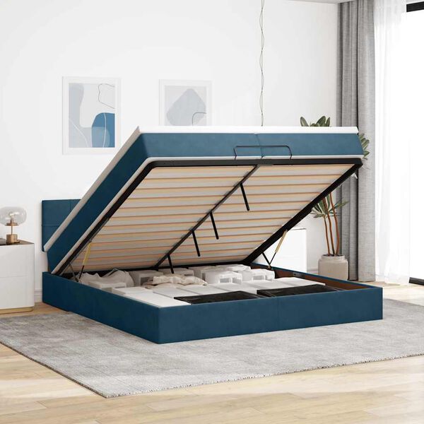 vidaXL Ottoman bed met matras 200x200 cm fluweel donkerblauw