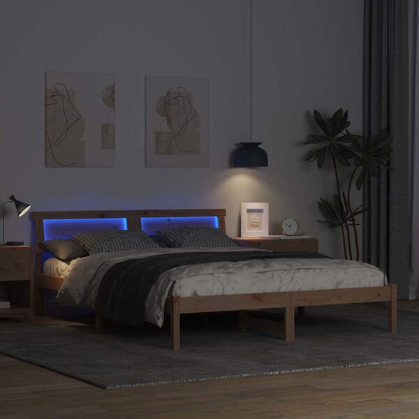 vidaXL Bedframe met hoofdeinde Bruin 160 x 200 cm Massief grenenhout