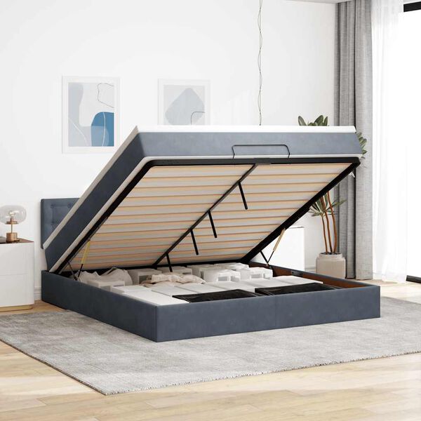 vidaXL Ottoman bed met matras en LED's 160x200cm fluweel donkergrijs