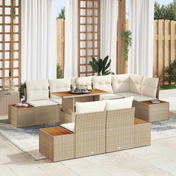 vidaXL Tuin Eetset met kussen met kussen 9 pcs Beige en Cr&egrave;me