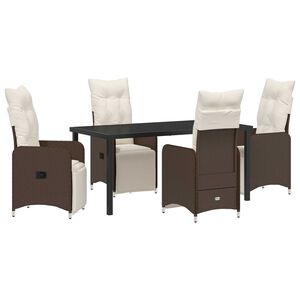 vidaXL Tuin Eetset met kussen 5 pcs Bruin Poly riet