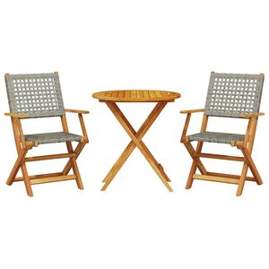 vidaXL 3-delige Bistroset poly rattan en massief hout grijs