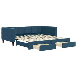 vidaXL Slaapbank met onderschuifbed en lades 100x200 cm fluweel blauw