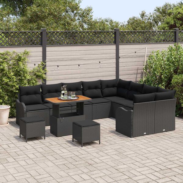 vidaXL Tuinbankenset met kussen 12 pcs Zwart poly rattan