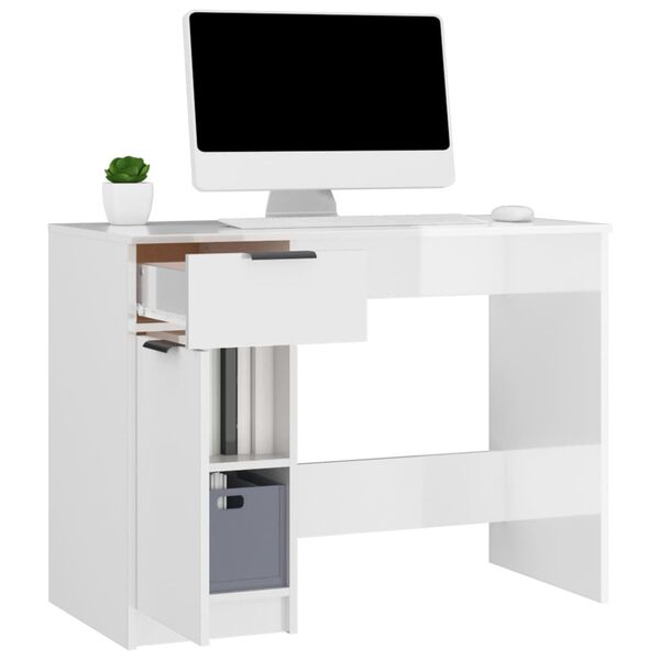 vidaXL Bureau 100x50x75 cm bewerkt hout hoogglans wit