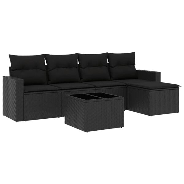 vidaXL 6-delige Loungeset met kussens poly rattan zwart