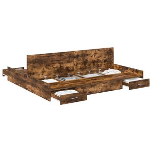 vidaXL Opbergbedframe met lade Gerookt eiken 200 x 200 cm Bewerkt hout