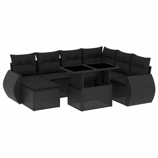 vidaXL 8-delige Loungeset met kussens poly rattan zwart
