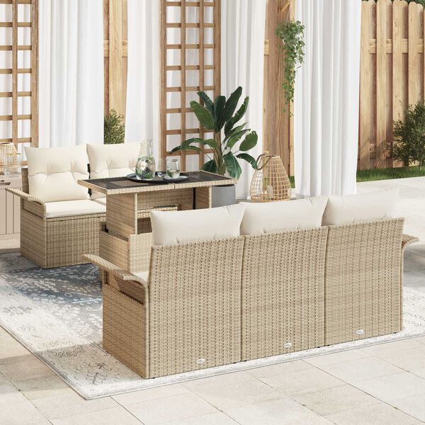 vidaXL Tuin Sofa Set met kussen 6 pcs Beige poly rattan