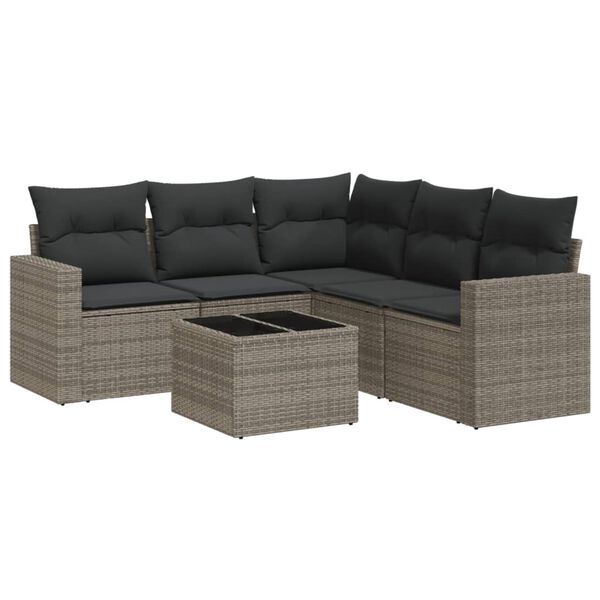vidaXL 6-delige Loungeset met kussens poly rattan grijs