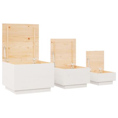 vidaXL Opbergboxen met deksels 3 st massief grenenhout wit