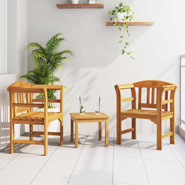 vidaXL Meubelset met kussen 3 pcs Naturel Massief Acaciahout