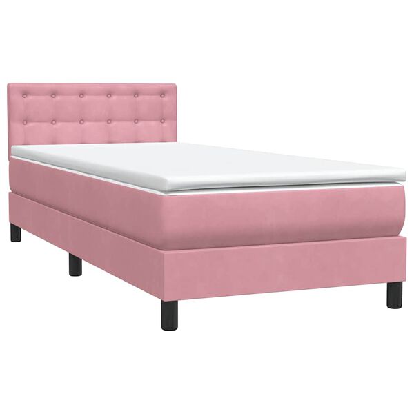 vidaXL Boxspring met matras fluweel roze 90x210 cm