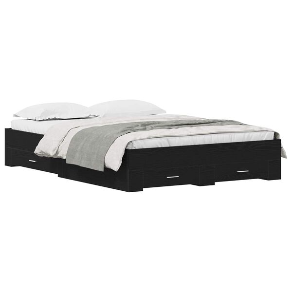 vidaXL Bedframe met lade Zwart Eiken 160 x 200 cm Bewerkt hout