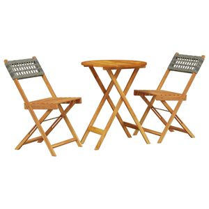 vidaXL 3-delige Bistroset poly rattan en massief hout grijs