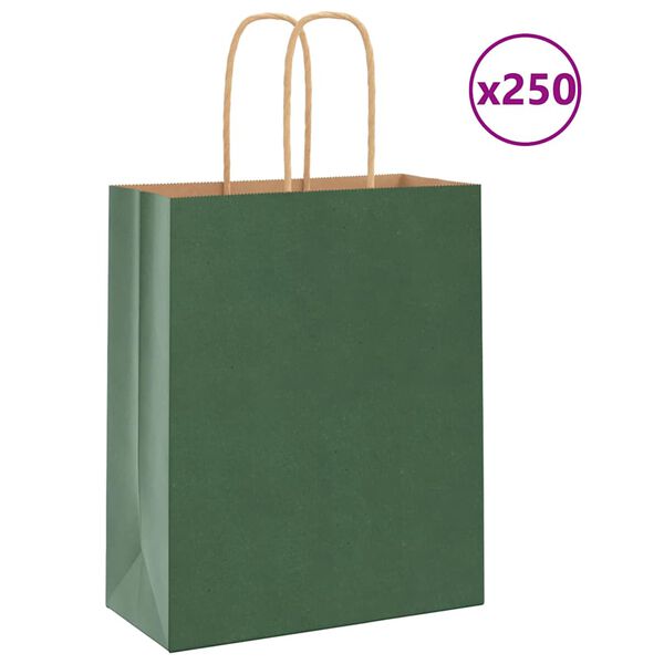 vidaXL Papieren zakken 250 st met hengsels 18x8x22 cm groen