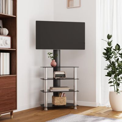 vidaXL Tv-standaard hoek 4-laags voor 32-70 inch zwart en zilverkleur