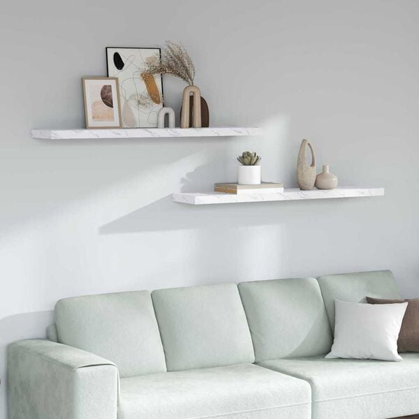 vidaXL Wandplank 2 pcs Wit Marmer 120 x 23,5 x 4 cm Bewerkt hout