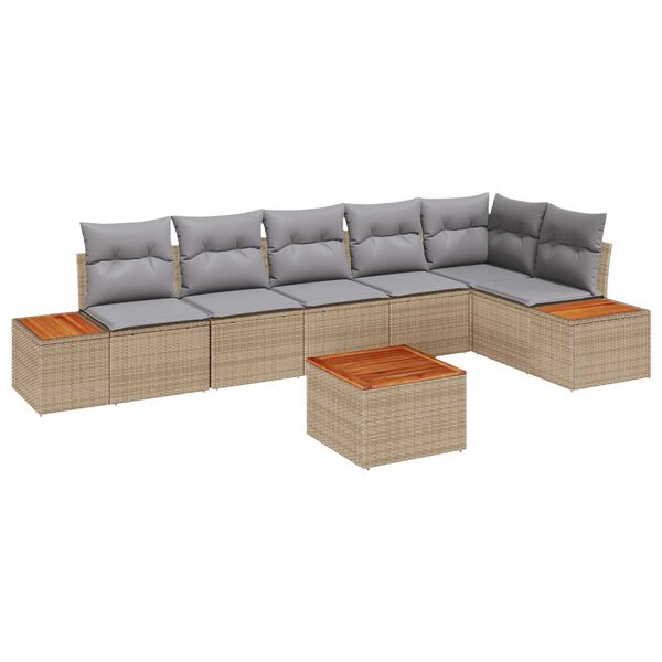 vidaXL Tuin Sofa Set met kussen 7 pcs beige en lichtgrijs Poly riet