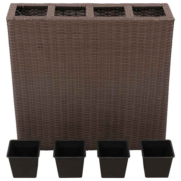 vidaXL Plantenbak verhoogd met 4 potten poly rattan bruin