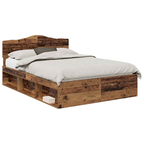 vidaXL Bedframe met hoofdeinde Oudhout 150 x 200 cm Massief grenenhout