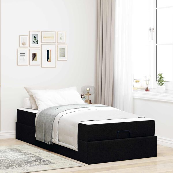 vidaXL Bedframe met matras met matras 2 pcs Zwart Stof