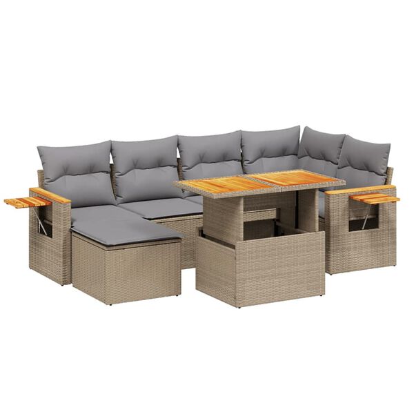 vidaXL 7-delige Loungeset met kussens poly rattan beige