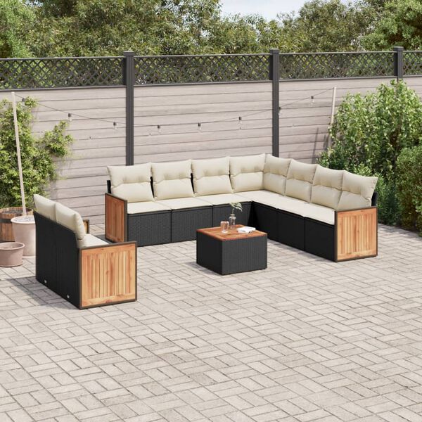 vidaXL 10-delige Loungeset met kussens poly rattan zwart