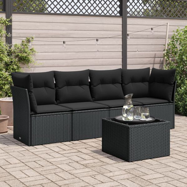 vidaXL 5-delige Loungeset met kussens poly rattan zwart