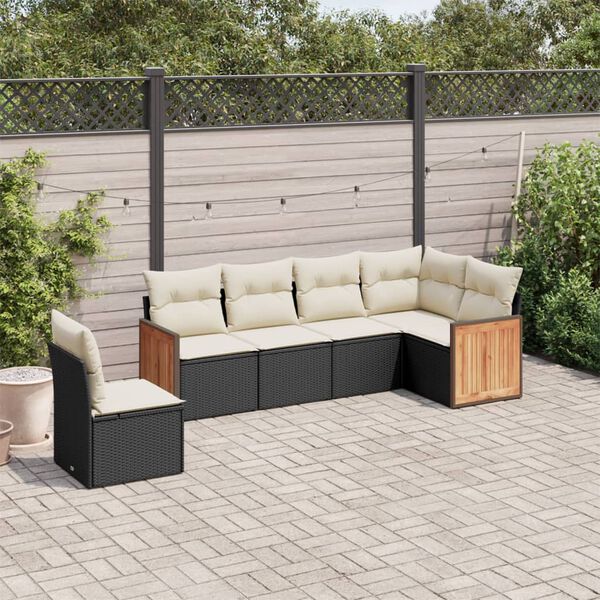vidaXL 6-delige Loungeset met kussens poly rattan zwart