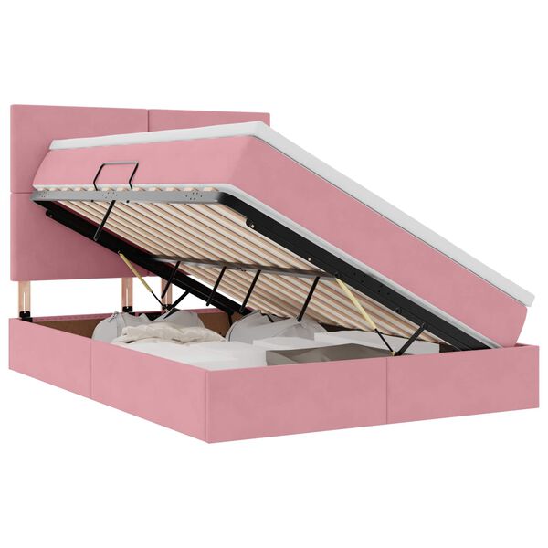vidaXL Opbergbed met LED met matras met LED Roze 140 x 190 cm Fluweel