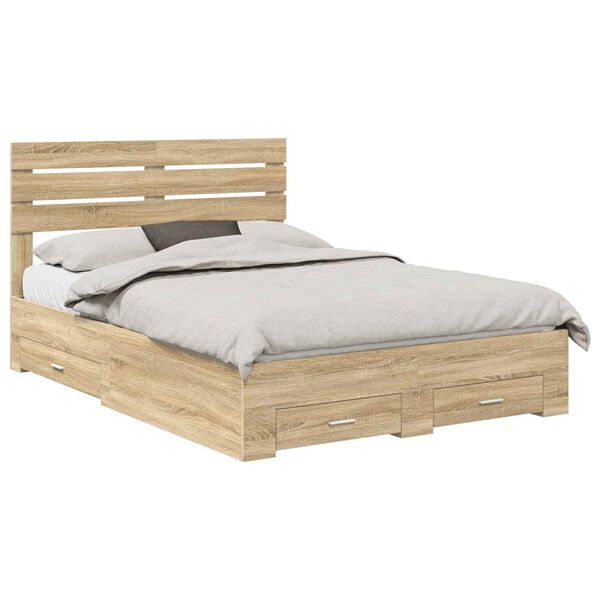 vidaXL Bedframe met lade met hoofdeinde met opslag Bewerkt hout
