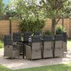 vidaXL Tuin eettafelset met kussen 9 pcs Grijs poly rattan