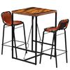 vidaXL 3-delige Barset massief gerecycled hout en echt geitenleer