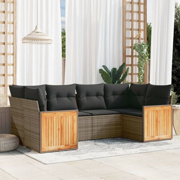 vidaXL 6-delige Loungeset met kussens poly rattan grijs