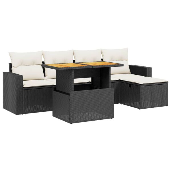 vidaXL 6-delige Loungeset met kussens poly rattan zwart