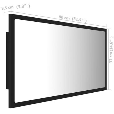 vidaXL Badkamerspiegel LED 80x8,5x37 cm acryl zwart