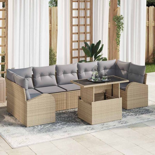 vidaXL Tuin Sofa Set met kussen 8 pcs Beige Poly riet
