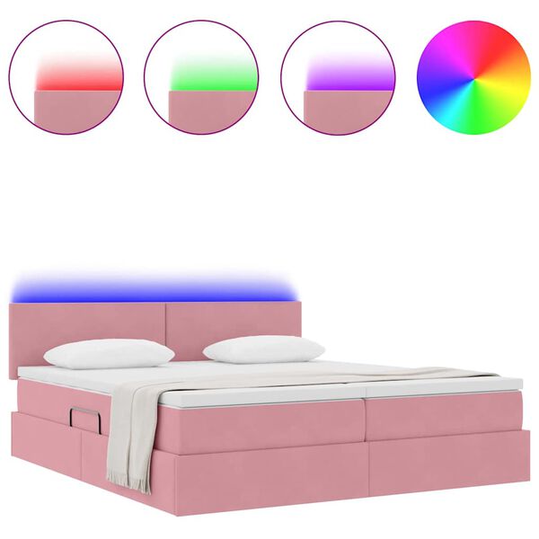 vidaXL Bed met LED-striplichten met opslag Roze 180 x 200 cm Fluweel