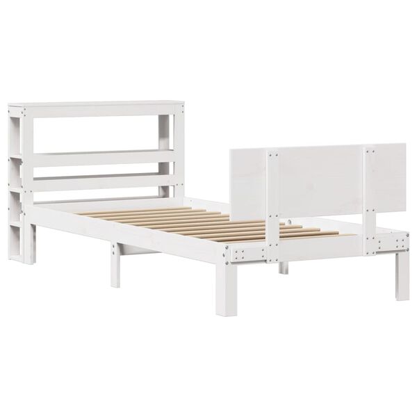 vidaXL Bedframe met hoofdbord massief grenenhout wit 75x190 cm