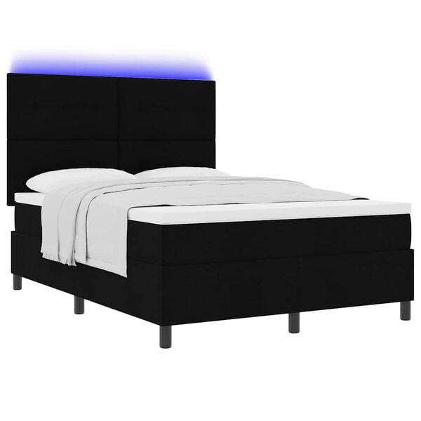 vidaXL Boxspring bed met matras met LED Zwart 140 x 200 cm Stof