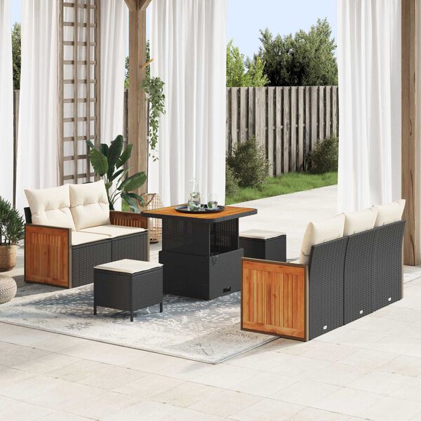 vidaXL Tuin Sofa Set met kussen 8 pcs Zwart en cr&egrave;me