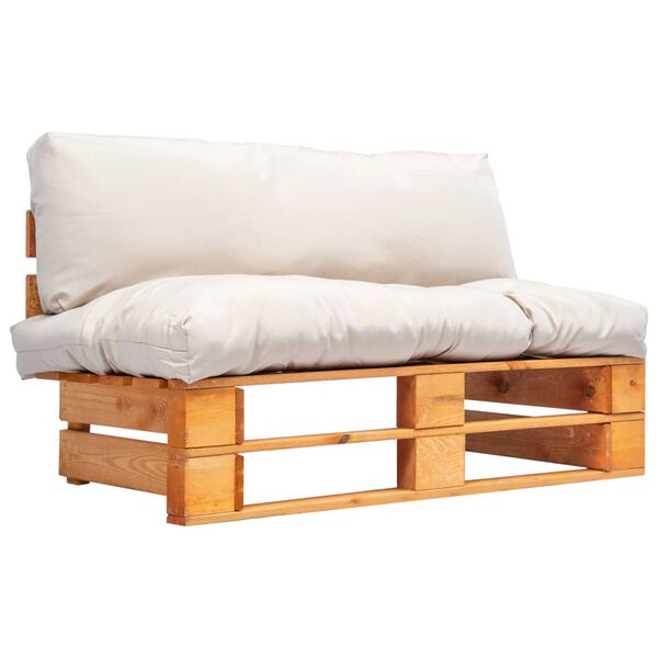 vidaXL Tuinbank pallet met zandkleurige kussens grenenhout