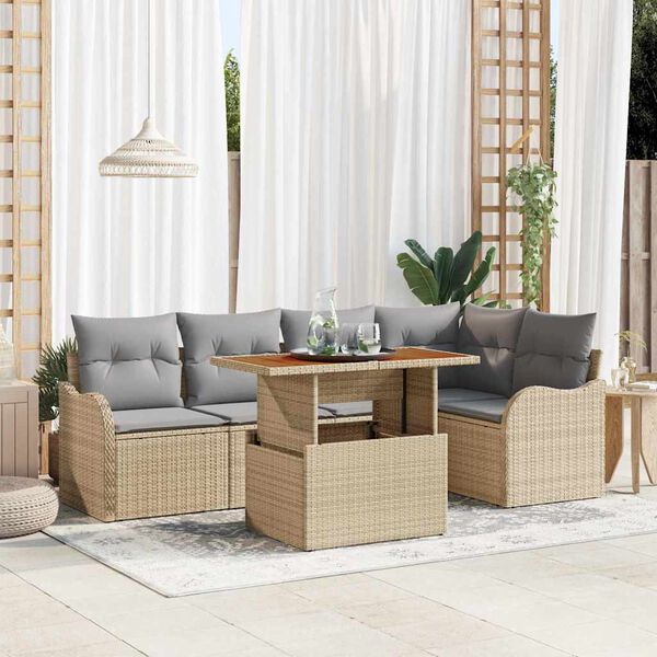 vidaXL Tuin Sofa Set met kussen 6 pcs beige en lichtgrijs