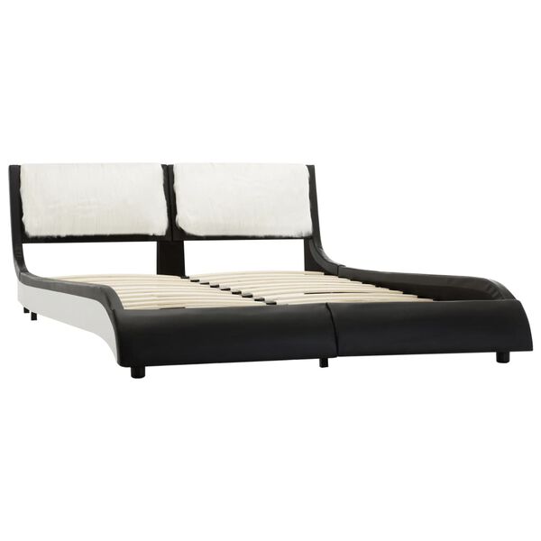 vidaXL Bedframe kunstleer zwart en wit 135x190 cm