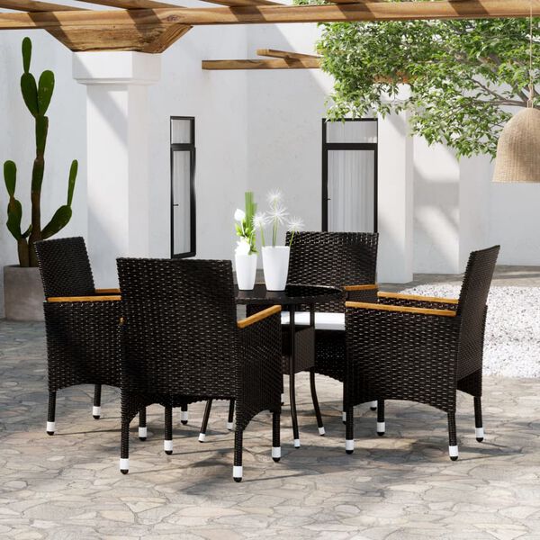 vidaXL 5-delige Bistroset poly rattan en gehard glas zwart