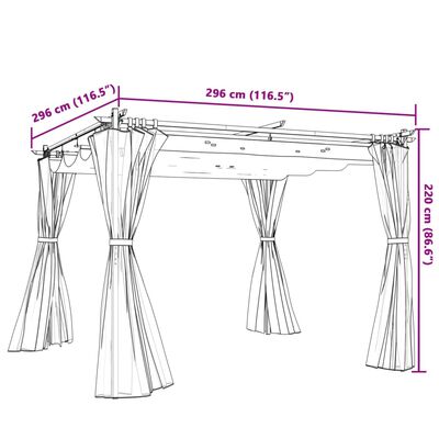 vidaXL Prieel met gordijnen 3x3 m staal crèmekleurig